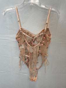 Pink Floral/Mesh Bodysuit- Small