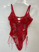 Load image into Gallery viewer, Red Floral/Mesh Bodysuit- Small
