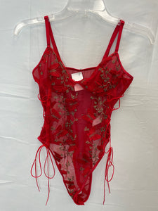 Red Floral/Mesh Bodysuit- Small