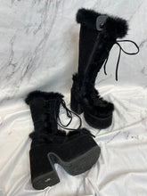 Load image into Gallery viewer, Demonia Black Platform Furry Boots- 7
