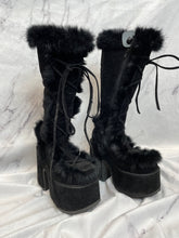 Load image into Gallery viewer, Demonia Black Platform Furry Boots- 7
