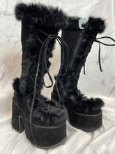 Load image into Gallery viewer, Demonia Black Platform Furry Boots- 7
