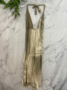 Green/Cream Halter Maxi Dress- Small