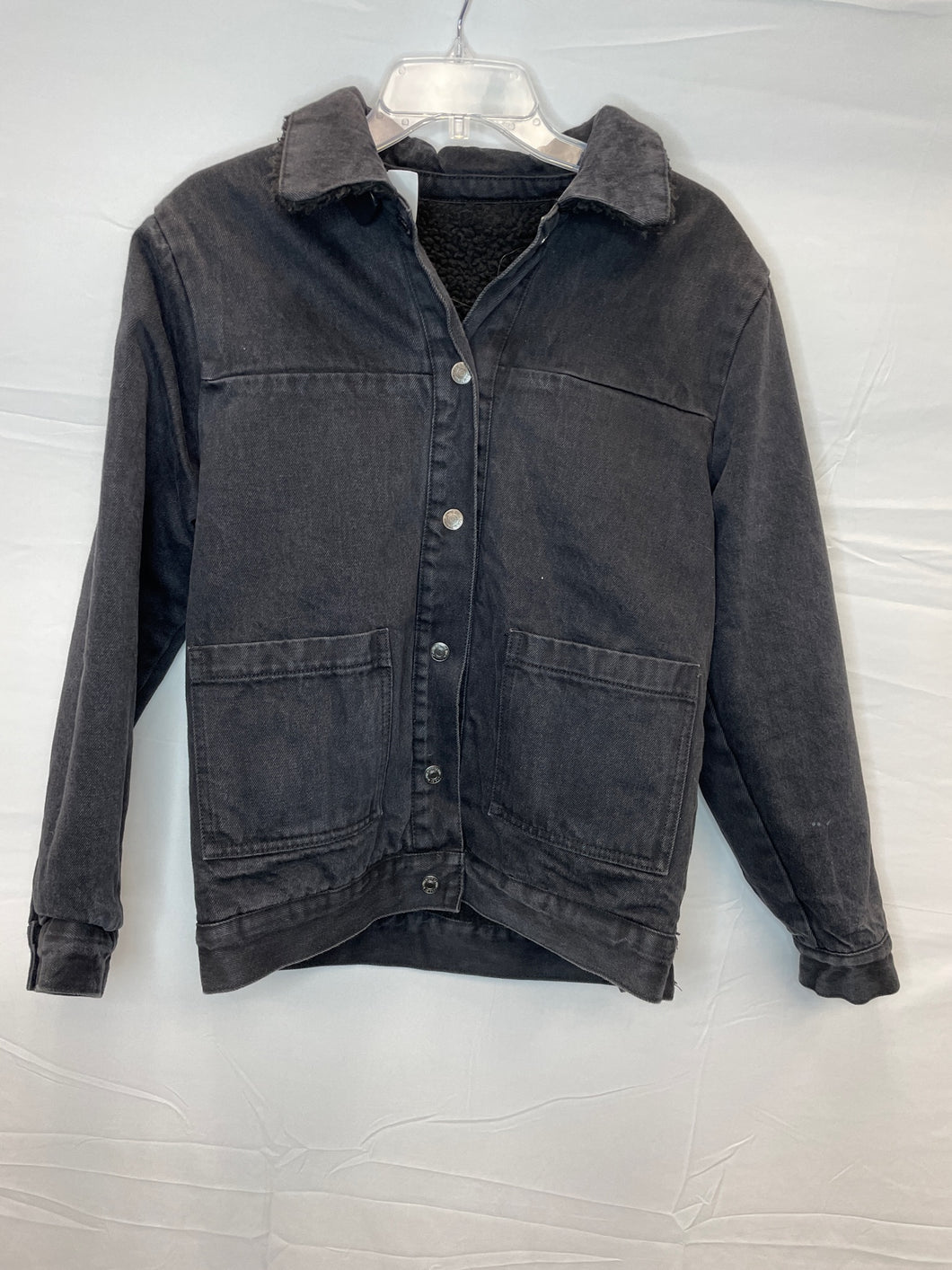 Forever 21 Black Fur Lined Heavy Denim Jacket- Small