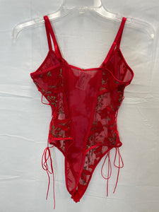 Red Floral/Mesh Bodysuit- Small