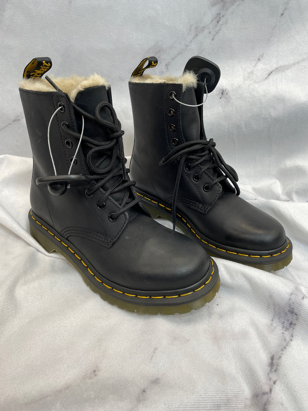 Dr. Marten's Black Fur Lined Combat Boots- W6