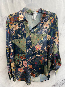 Zara Green Floral Print Silk Long Sleeve- XSmall