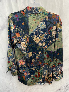 Zara Green Floral Print Silk Long Sleeve- XSmall