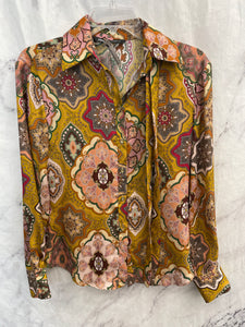 Zara Yellow Floral Print Silk Long Sleeve- XSmall