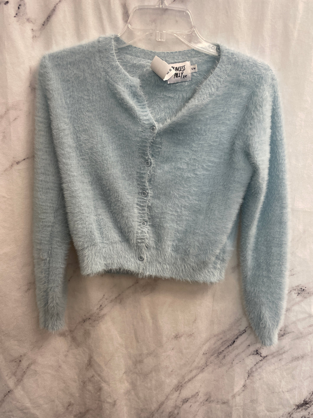 Princess Polly Blue Fuzzy Cardigan- Small/Medium