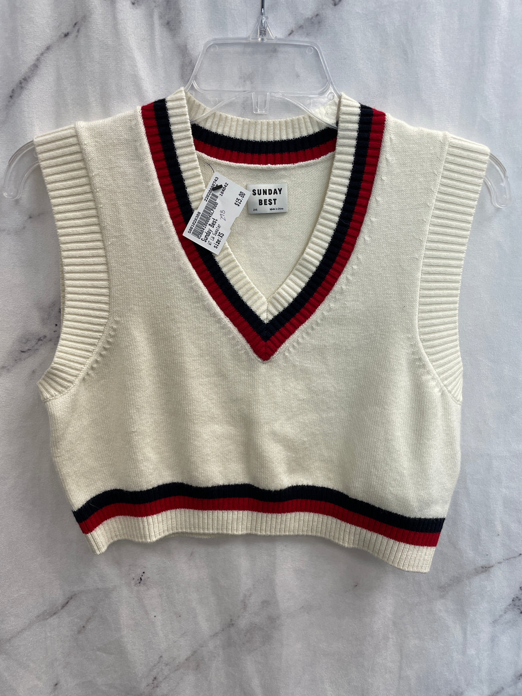 Sunday Best Red/Black/White Cropped Sweater Vest- XSmall